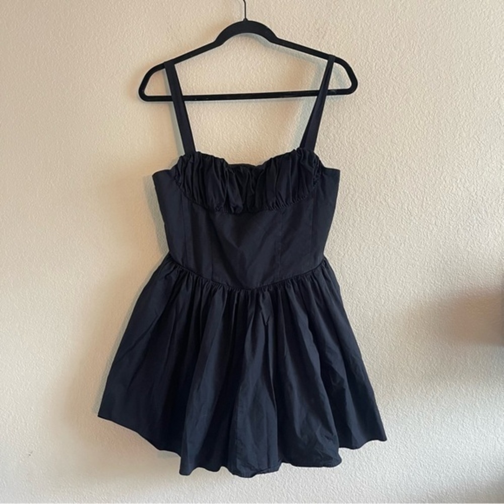 ZARA Voluminous Skirt Mini Dress in Black Retro with Pockets Womens Size Large